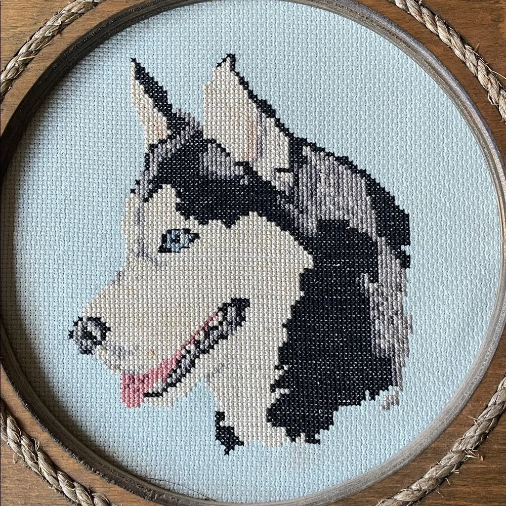 Siberian Husky Dog Completed Cross Stitch Solid Wood Vintage Framed Needlepoint - Picture 2 of 16